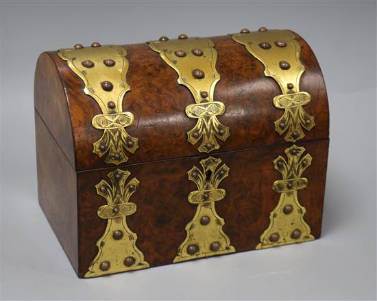 A Victorian burr walnut and ormolu tea caddy Length 25.5cm